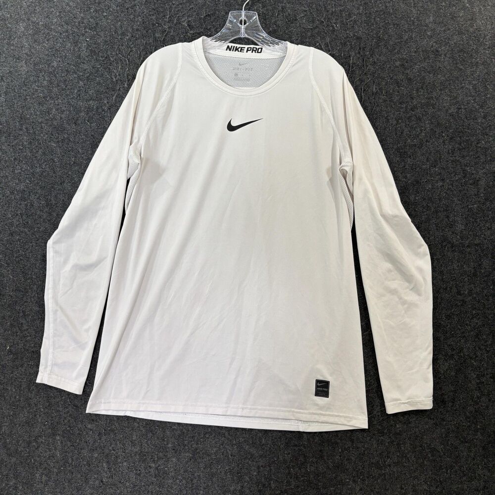 Nike Pro Shirt Men's Large White Dri-FIT Fitted Training Tee 838081-100